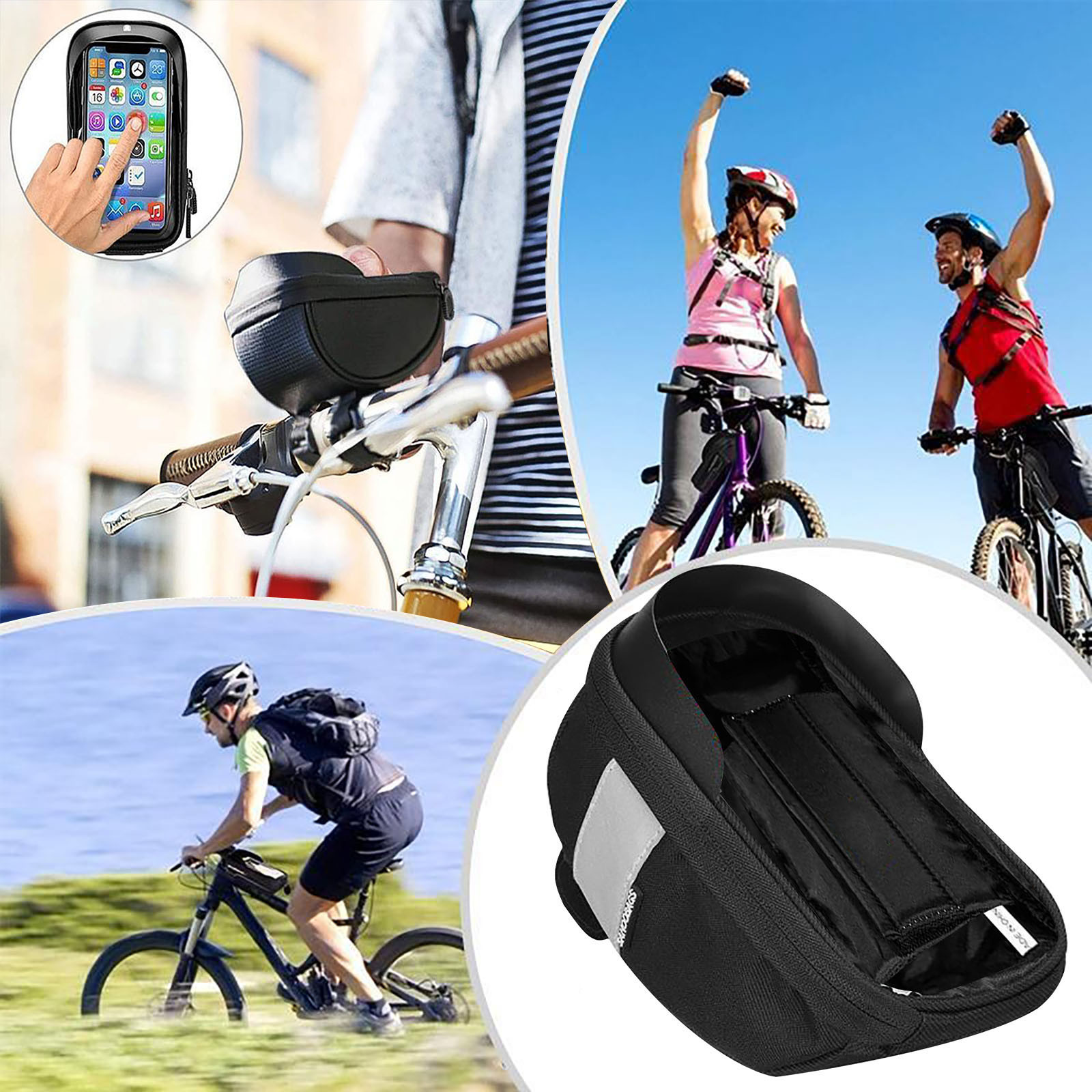 Cycling Gear Duffle - Wasserdichte Fahrrad-Handytasche Lenkertasche mit Bildschirmfenster Fahrradrahmen-Gepäckträger