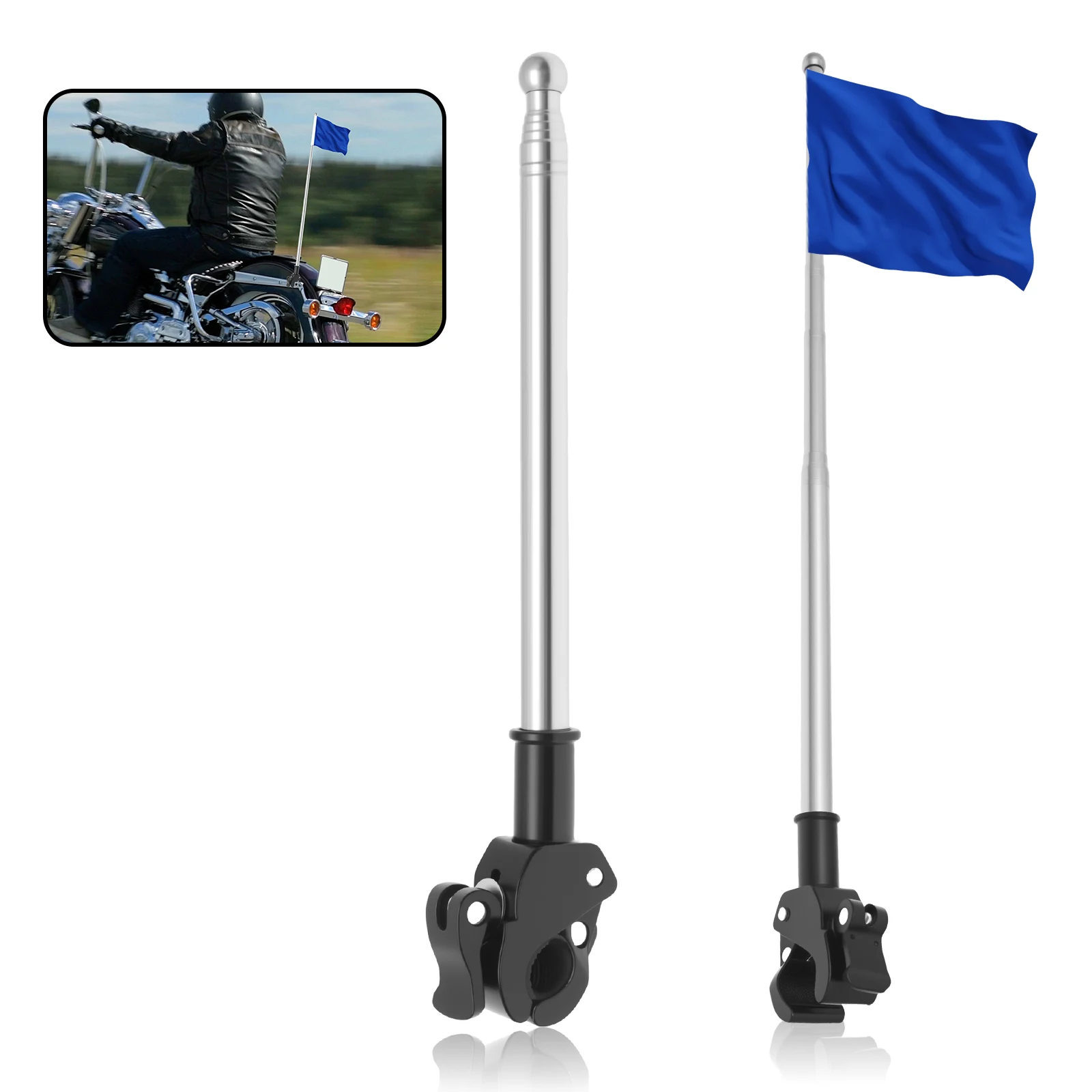 Cycling Gear Shelf - 2 Stück Motorrad-Fahnenstange Universelle Teleskop-Mountainbike-Fahnenstange Outdoor-Radfahren