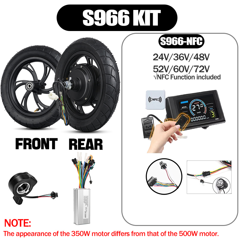 Cycling Gear Display - 12-Zoll Elektroroller-Motor-Umrüstsatz mit S966-NFC-Display 48V500W Motor