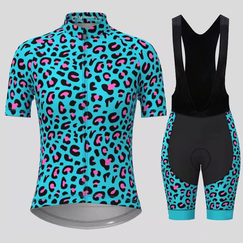 Cycling Gear Leaderboard - Atmungsaktives Radanzug-Set für Herren, blauer Leoparden