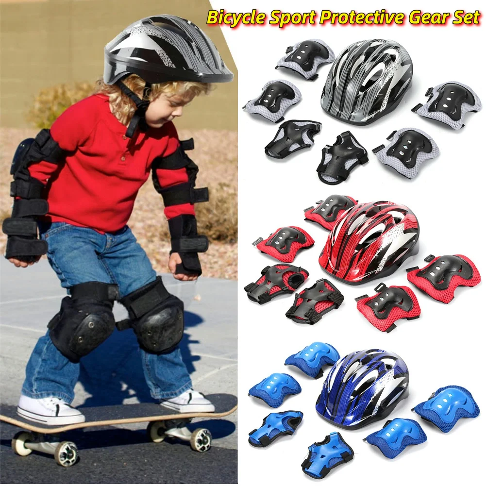 Cycling Gear Of The Year - 7-teiliges Fahrrad-Sport-Schutzausrüstungsset, verstellbares Sicherheits-Skate-Helm- und Polster-Set